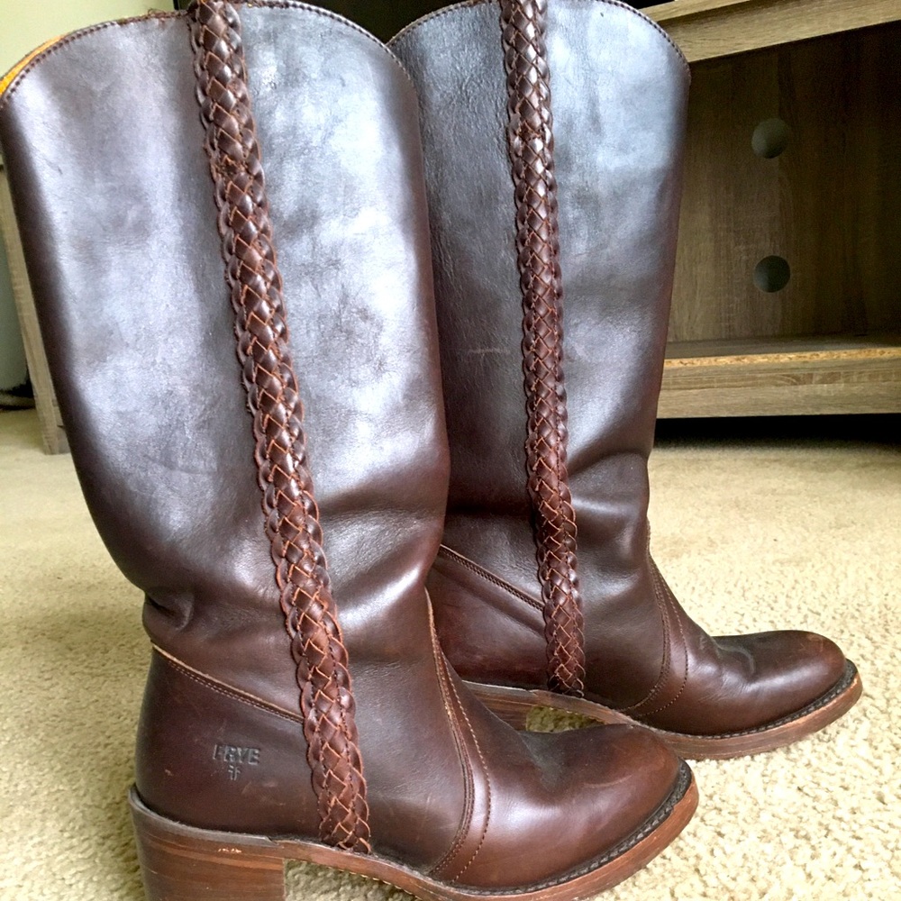 Frye Campus Braided Leather Boots 8
